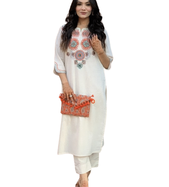 Women's Cotton Ethnic Set with Kurta, Palazzo & Dupatta(XL)